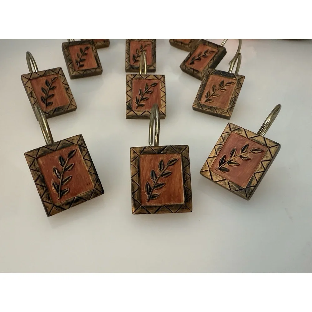 Vintage Rustic Resin Olive Branch Bronze Earth Tones Shower Curtain Hooks 12pk‎